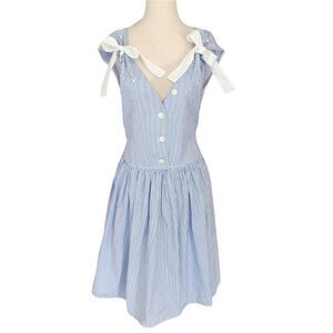 MIU MIU by PRADA Blue & White Striped Crystal Embellished Shirt Dress 40